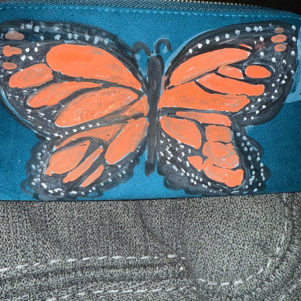 Blue and Orange Cosmetic Bag with Vibrant Design